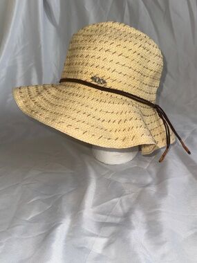 Roxy Natural Straw Floppy Hat with Brown Trim